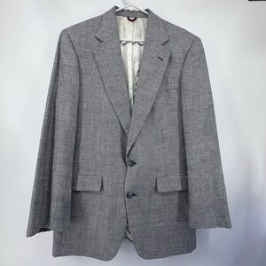 Vtg Jos.‎ A. Bank Men 42 L Sport Coat Jacket Navy Houndstooth 100% Silk